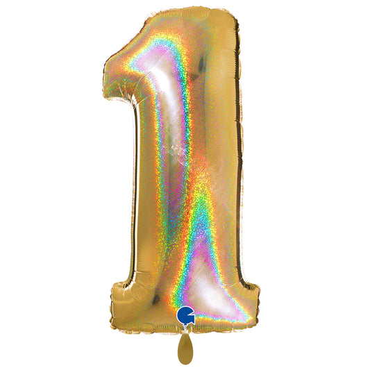 1 Balloon XXL - Number 1 - Glitter Holographic Gold
