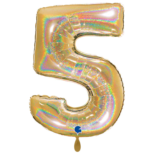 1 Balloon XXL - Number 5 - Glitter Holographic Gold