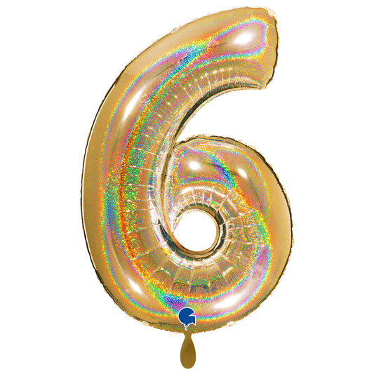 1 Balloon XXL - Number 6 - Glitter Holographic Gold