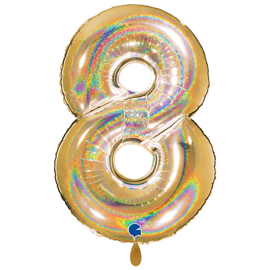 1 Balloon XXL - Number 8 - Glitter Holographic Gold