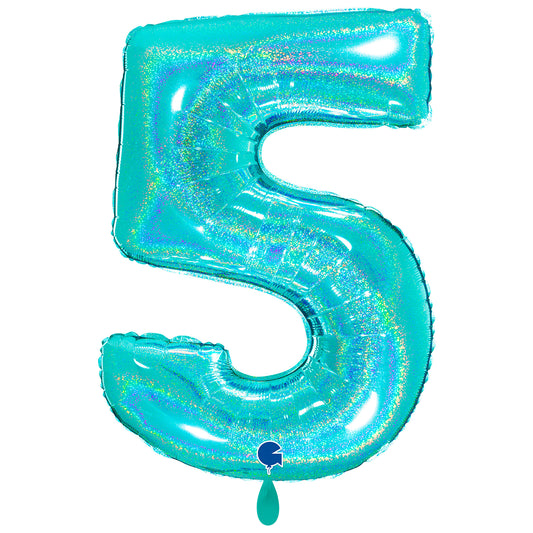 1 Balloon XXL - Number 5 - Glitter Holographic Tiffany