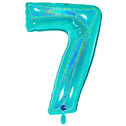 1 Balloon XXL - Number 7 - Glitter Holographic Tiffany
