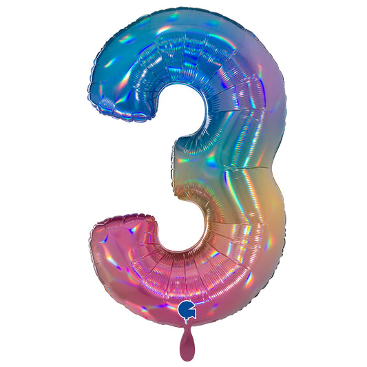 1 Balloon XXL - Number 3 - Colourful Rainbow