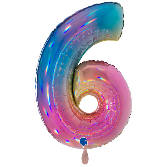 1 Balloon XXL - Number 6 - Colourful Rainbow