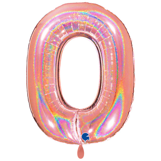 1 Balloon XXL - Number 0 - Glitter Holographic Rose Gold
