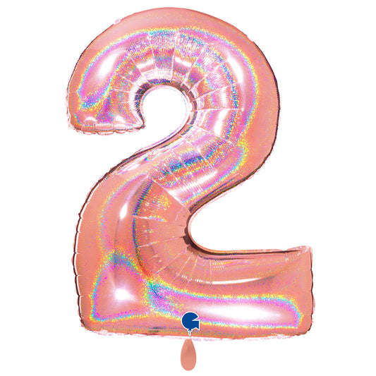 1 Balloon XXL - Number 2 - Glitter Holographic Rose Gold