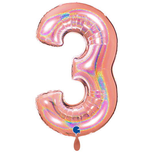 1 Balloon XXL - Number 3 - Glitter Holographic Rose Gold
