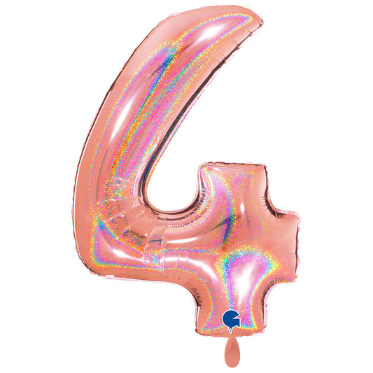 1 Balloon XXL - Number 4 - Glitter Holographic Rose Gold
