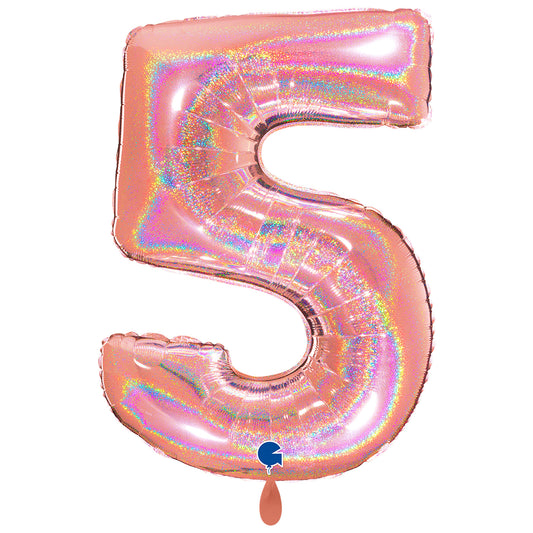 1 Balloon XXL - Number 5 - Glitter Holographic Rose Gold