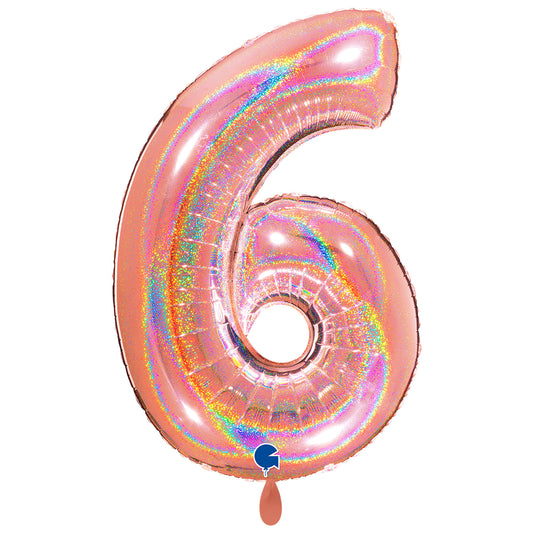 1 Balloon XXL - Number 6 - Glitter Holographic Rose Gold