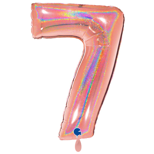 1 Balloon XXL - Number 7 - Glitter Holographic Rose Gold