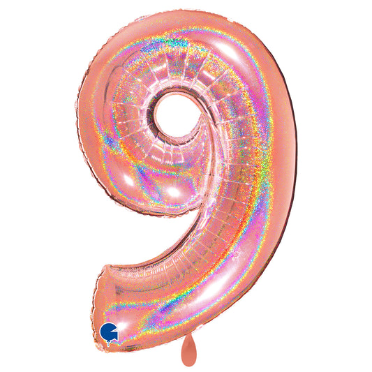 1 Balloon XXL - Number 9 - Glitter Holographic Rose Gold