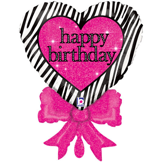 1 Balloon XXL - Birthday Zebra Heart Bow