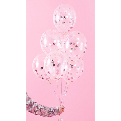 6 Konfettiballons - Ø 30cm - Stars - Silber