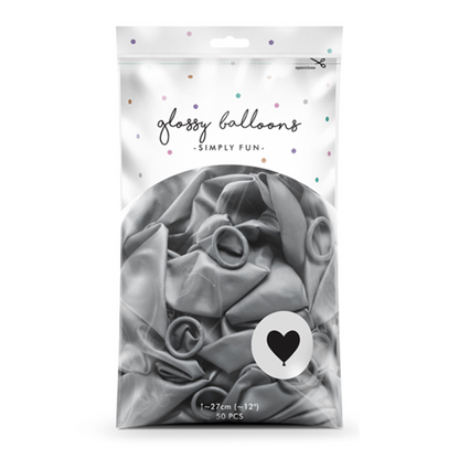 50 Herzballons - Ø 27cm - Glossy - Silber