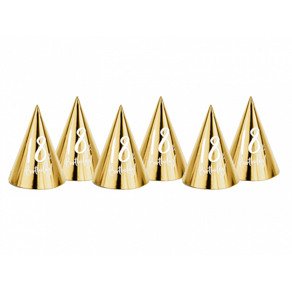 6 Partyhüte - Glossy Gold Birthday - 18