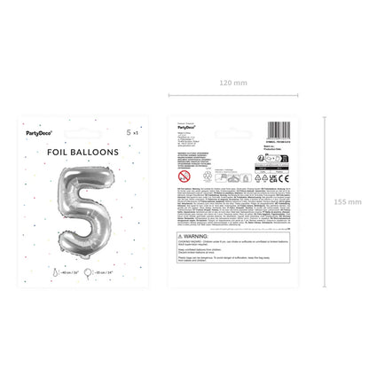 1 Balloon XS - Zahl 5 - Silber