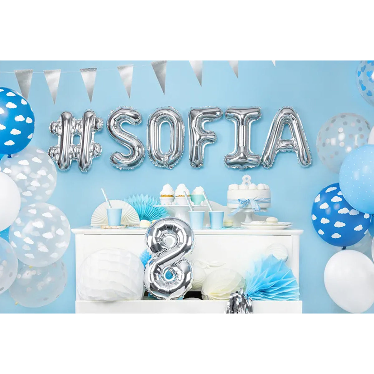 1 Balloon XS - Zahl 8 - Silber