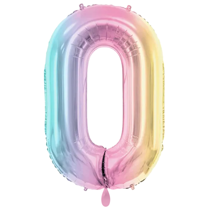 1 Ballon XXL - Zahl 0 - Pastell-Regenbogen