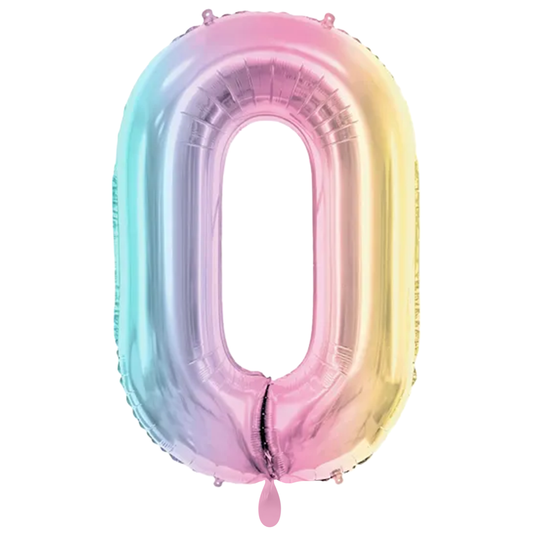 1 Ballon XXL - Zahl 0 - Pastell-Regenbogen