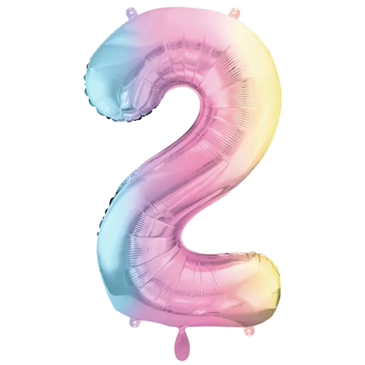 1 Ballon XXL - Zahl 2 - Pastell-Regenbogen