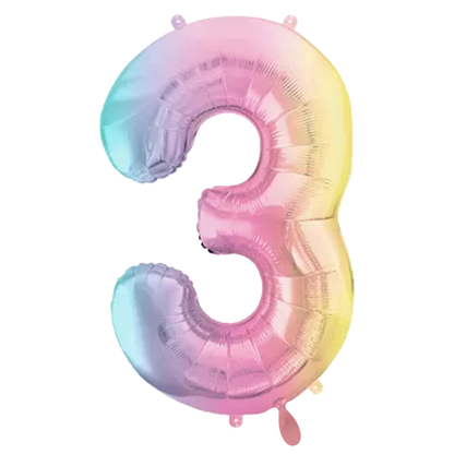 1 Ballon XXL - Zahl 3 - Pastell-Regenbogen