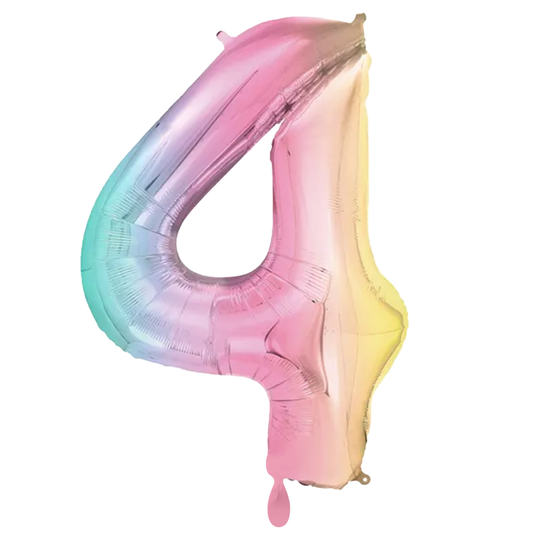 1 Ballon XXL - Zahl 4 - Pastell-Regenbogen