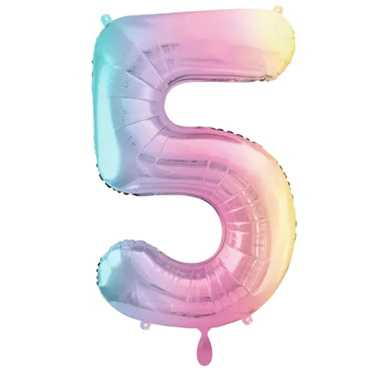 1 Ballon XXL - Zahl 5 - Pastell-Regenbogen