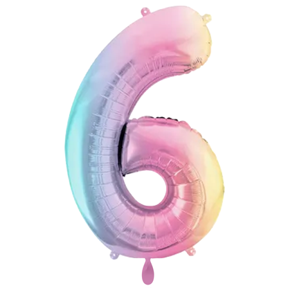 1 Ballon XXL - Zahl 6 - Pastell-Regenbogen