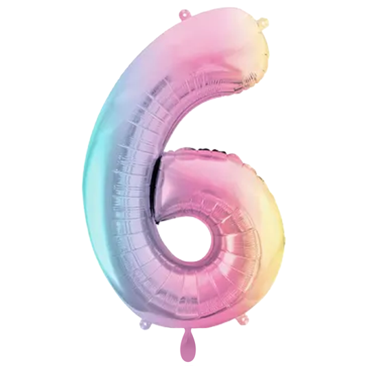 1 Ballon XXL - Zahl 6 - Pastell-Regenbogen