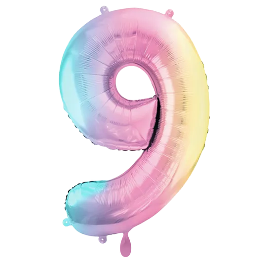 1 Ballon XXL - Zahl 9 - Pastell-Regenbogen