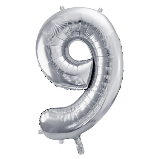 1 Ballon XXL - Zahl 9 - Silber