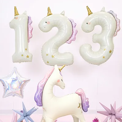 1 Ballon XXL - Zahl 3 - Unicorn