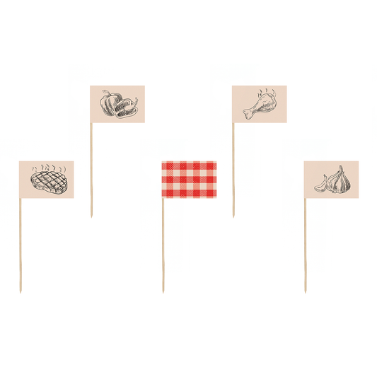 12 Grill-Dekospieße mit Fähnchen