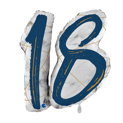 1 Balloon XL - Marble Mate Numbers 18 Blue