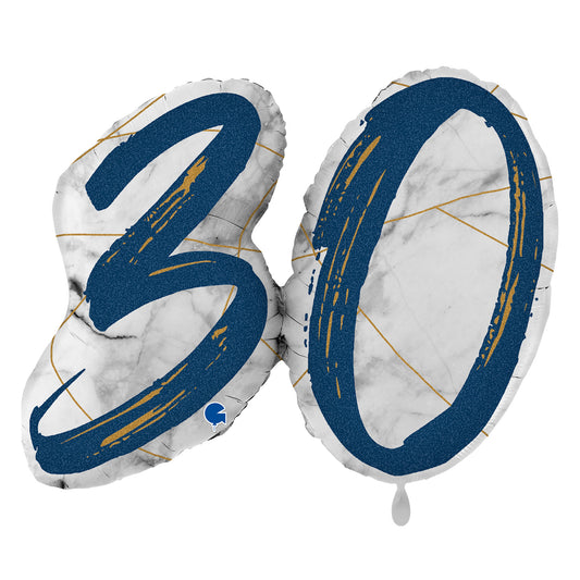 1 Balloon XL - Marble Mate Numbers 30 Blue