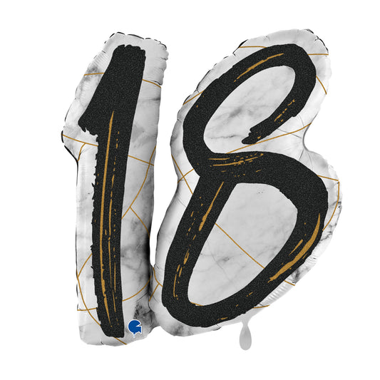 1 Balloon XL - Marble Mate Numbers 18 Black