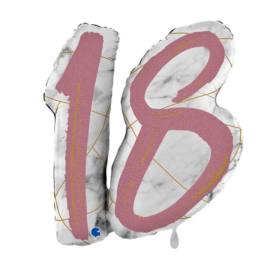 1 Balloon XL - Marble Mate Numbers 18 Rose Gold