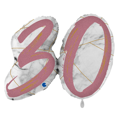 1 Balloon XL - Marble Mate Numbers 30 Rose Gold