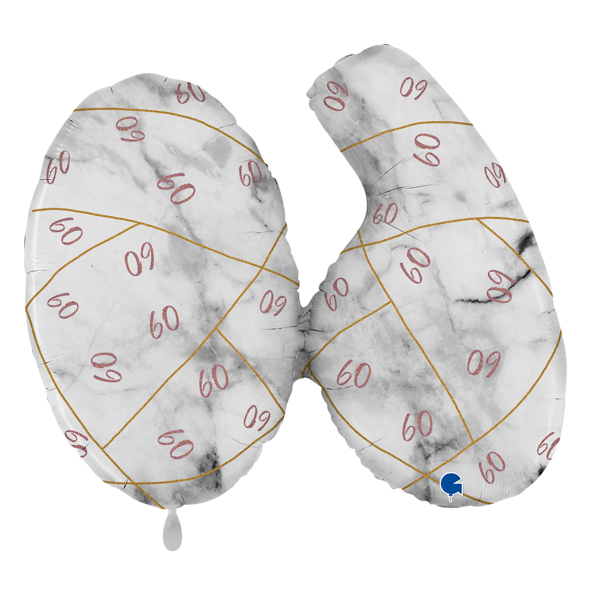 1 Balloon XL - Marble Mate Numbers 60 Rose Gold