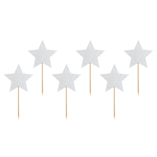 6 Cake Topper - Stars - Silber