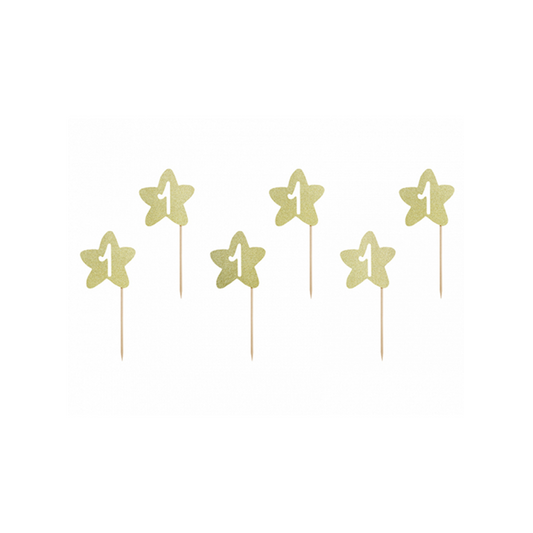 6 Cake Topper - 1st Birthday Stars