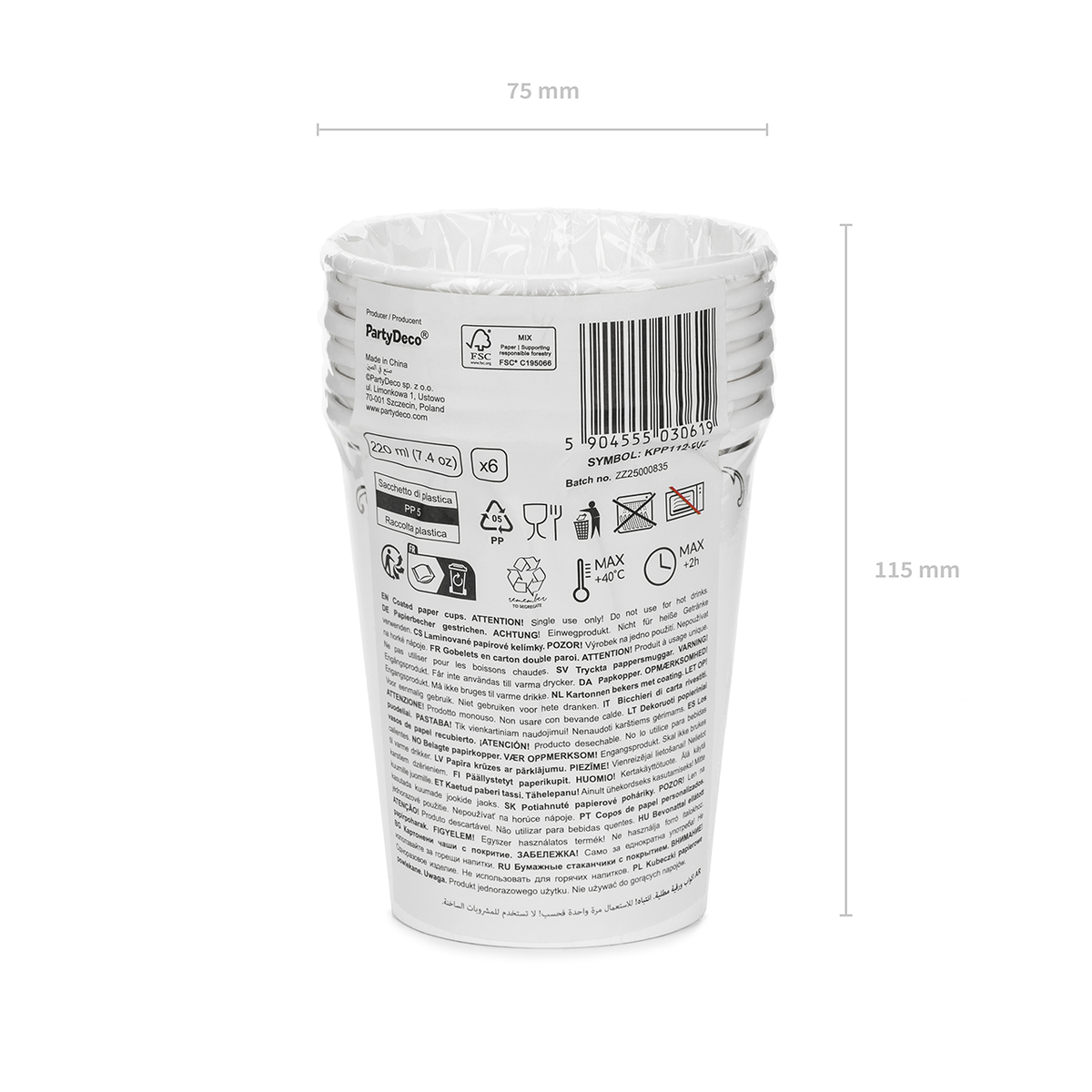 6 Pappbecher - Ornament Weiß - 220ml