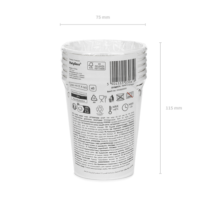 6 Pappbecher - Ornament Weiß - 220ml