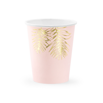 6 Pappbecher Trend - 220ml - Rosa Palmenblätter