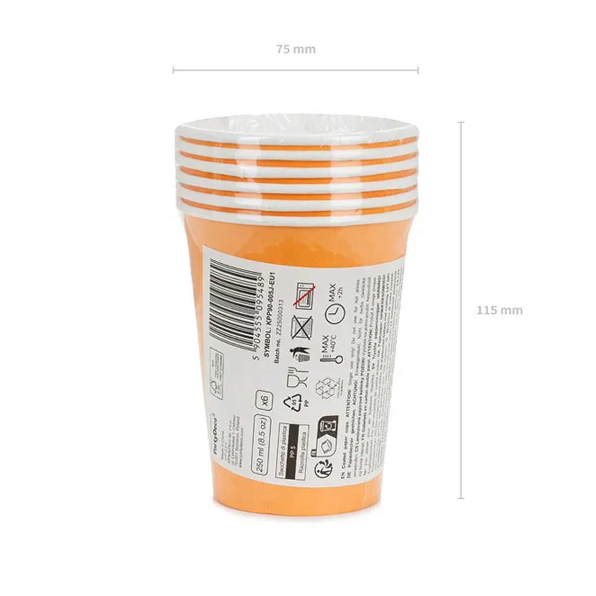 6 Pappbecher  - Hellorange  - 250ml
