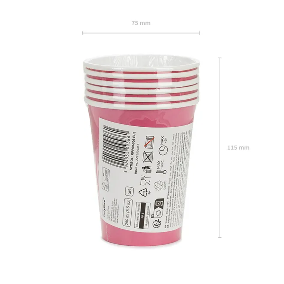 6 Pappbecher  - Dunkelrosa - 250ml