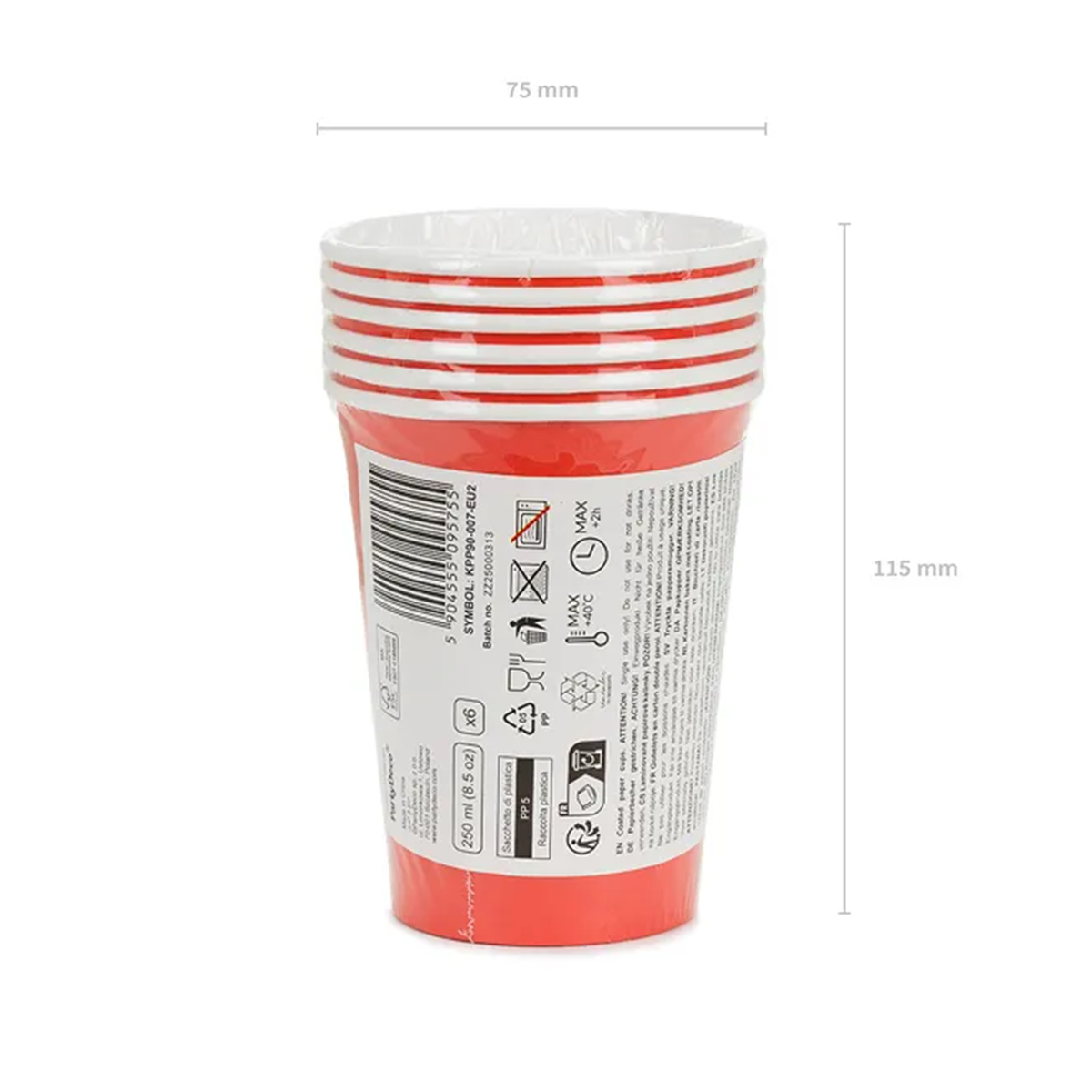 6 Pappbecher  - Rot - 250ml