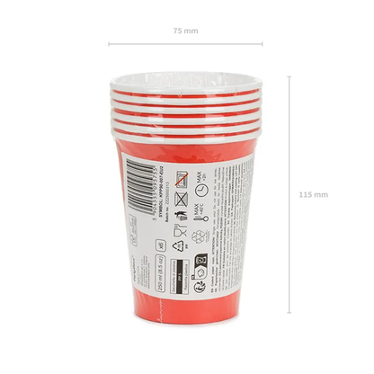 6 Pappbecher  - Rot - 250ml