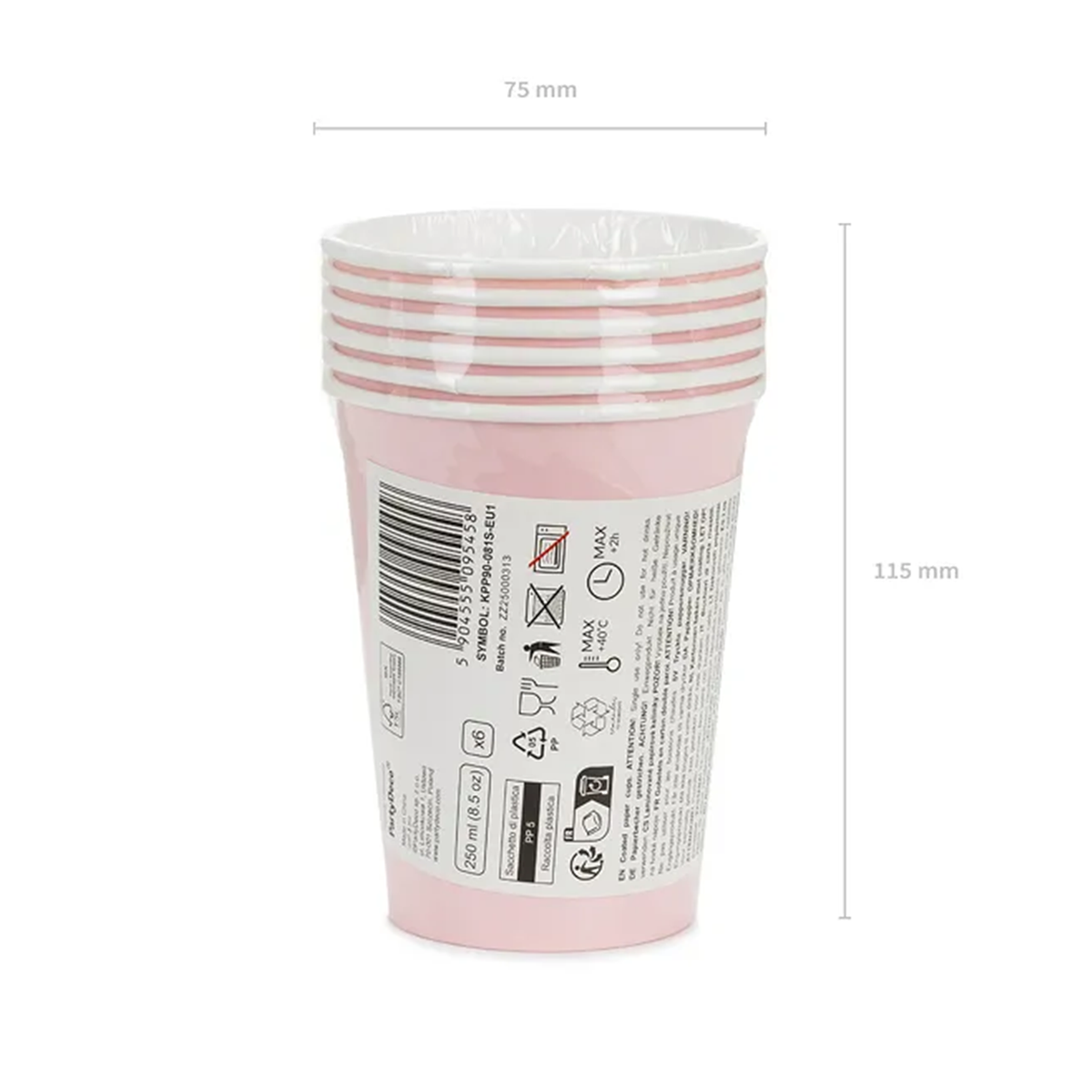 6 Pappbecher  - Hellrosa - 250ml